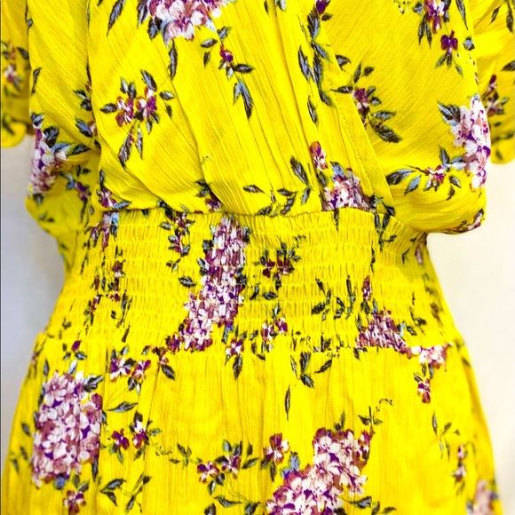 Staccato Yellow Surplice Smocked Waist Floral  Print Blouse - Picture 8 of 16